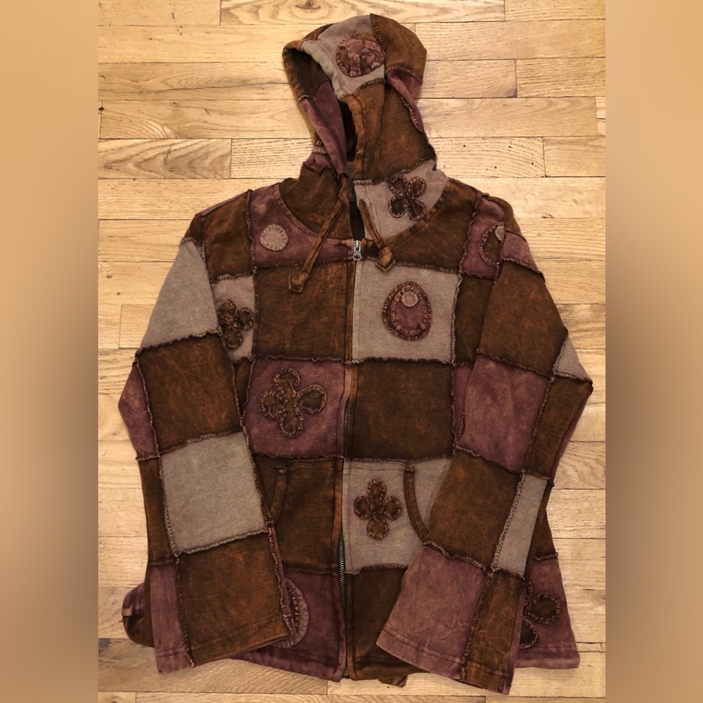 Kathmandu Imports Brown Patchwork Zip Up Hoodie
